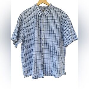 L.L. Bean Blue Casual Button Down Shirt SS Plaid preppy
